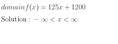The domain of f(x)=125x+1200 is -infinity <x<infinity
